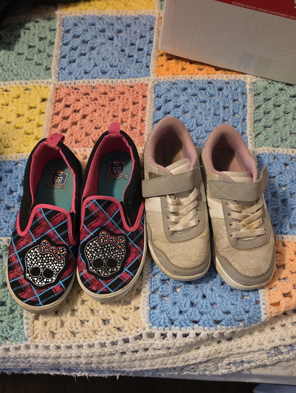 Girls Size 2 George Silver Glitter & Monster High Sneakers